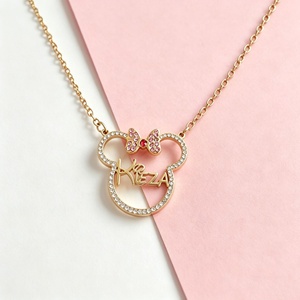 Personalized <b>Custom</b> Script <b>Name</b> <b>Necklace</b> Cute Pendant With Pink Crystal Bow Cubic Zirconia Cartoon <b>Necklace</b> Birthday Gift - Product Image 2