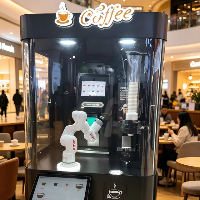Robot Coffee Machine W200-S Robotic Arm Barista Supports NV9 Cash C6100 Coin Changer Credit Card DIY Latte Art Coffee Kiosk