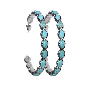 Boucles <span class=keywords><strong>d</strong></span>'oreilles grandes et rondes en forme de C, style bohème vintage, imitation <span class=keywords><strong>turquoise</strong></span>, pour femmes et jeunes filles - Product Image 1