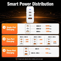 Chargeur mural USB 65W 2C1A PD QC3.0 Gan Super Rapide, prise EU universelle, noir et blanc, pour smartphone, ordinateur portable, tablette, montre connectée