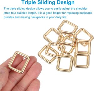 Hebillas rectangulares metálicas de aleación de zinc, ajustadores deslizantes para correas y cintas. - Product Image 3