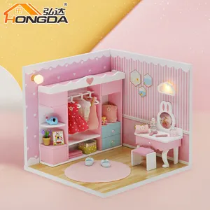 Funny 3d Wooden Children's Gift Pink Dream Princess Room With Dust Cover