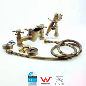 Copper Modern Dual Handle Floor Stand Wall <b>Mount</b> Bath With Square Shower Head Rain <b>Spray</b> Handheld Shower LY-1817 Cooper Shower - Product Image 5