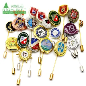 Wholesale own design cheap custom engraved die cast enamel long needle clothing metal logo pin badges no minimum for clothes