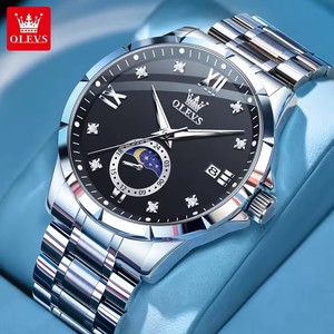 Olevs 2956 quarzo <span class=keywords><strong>uomo</strong></span> <span class=keywords><strong>24</strong></span> <span class=keywords><strong>ore</strong></span> luna fase luminosa notte calendario romano orologi al quarzo in acciaio inox orologi al quarzo per gli uomini - Product Image 1