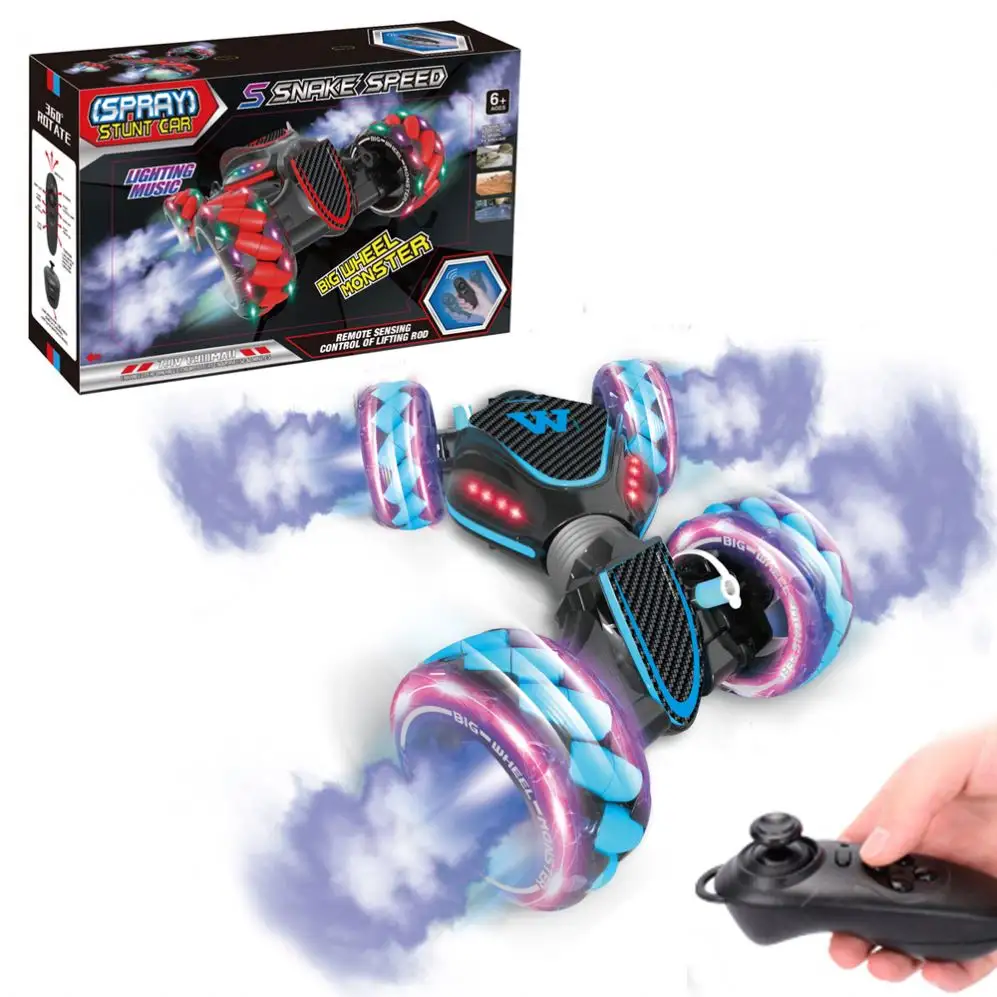 Hot Sale 2.4G Big Four-Wheel Spray Monster Stunt Rc Car With Colorful Gradient Lighting Stunt Dancing Car Toy For Boys