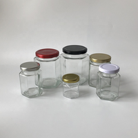 Panci kaca madu Mini, 25ml 30ml 50ml 1.5oz, toples kaca madu segi enam dengan topi putar logam