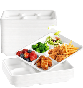 Plateau rectangulaire personnalisé 100 % compostable en bagasse à 5 compartiments pour repas scolaires et traiteur, usage intensif, jetable, 500 pièces - Product Image 1