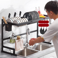 Égouttoir à vaisselle multifonctionnel en fil métallique antirouille pour évier avec paniers latéraux et crochets de suspension pour cuisine
