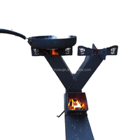 Réchaud à bois portable à 2 brûleurs en acier au carbone, pliable et réglable, pour la cuisson en extérieur et le camping