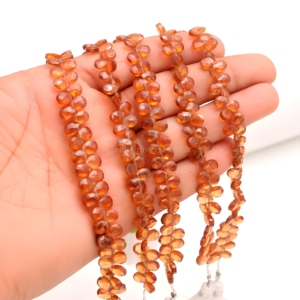 Perles de grenat Hessonite naturel facettées en forme de poire 5MM 7MM, perles de grenat Briolette, prix de gros, lot de 6 pouces pour la fabrication de bijoux - Product Image 3