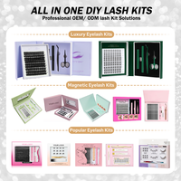 Kit d'extension de cils DIY en fibres PBT, effet pointes fines, boîte argentée, prix usine, kit de cils en segments personnalisés