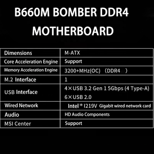 เมนบอร์ด MSI B660M BOMBER DDR4 Micro ATX รองรับซีพียู Intel Core รุ่นที่ 12 ซ็อกเก็ต LGA 1700 รองรับ VGA M.2 SATA สำหรับคอมพิวเตอร์ตั้งโต๊ะ - Product Image 3