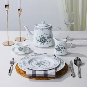 Prato de porcelana de cerâmica personalizado, prato de cerâmica estilo europeu para jantar, louça de jantar, luxuoso