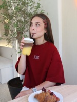 Haut court sexy coréen personnalisé pour femme, épaules dénudées, doux, respirant, anti-plis, imprimé, en polyester/coton, avec cordon de serrage latéral, effet soie