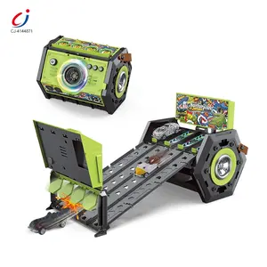 Chengji kids alloy vehicle play set electric music lighting slide slot track car parking lot toys for children