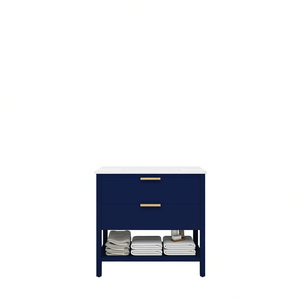 Meuble-lavabo autoportant 36x18 en contreplaqué, 2 tiroirs, design élégant, finition peinte rectangulaire sur pieds - Product Image 1