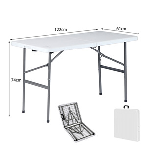 Modern Durable Oblong Outdoor <b>Folding</b> Portable Plastic+Steel Frame Dining <b>Table</b> <b>White</b>+Green GQK for School & Hotel Use - Product Image 1