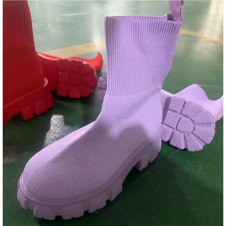 Flying Woven Sports Short Boots Autumn And Winter New Style Boots Plus Size One-step Sock Boots