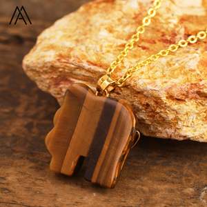 ゴールドエレファントブッダジュエリータイガーズアイカービングクリスタルネックレスペンダントチョーカーファッションギフト - Product Image 6