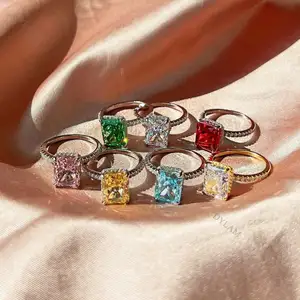 Dylam High Quality 8A CZ Women Luxury Rhodium Jewelry Emerald CutEternity Engagement 925 Sterling Silver Women Wedding Ring