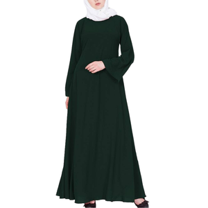 Women's Long Sleeve Floor Length Abaya Modest Dress Solid Color Round Neck Loose Fit Cotton Daily Wear Islam Style - Product Image 1