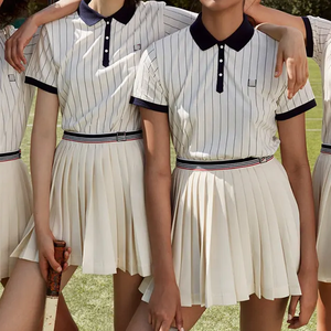 Gaun Golf wanita, gaun olahraga tenis bergaris musim panas kebugaran celana pendek tenis Gym wanita Set rok 2 potong - Product Image 1