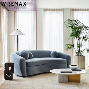 WISEMAX 가구 미니멀리스트 패브릭 실내 장식 곡선 소파 소파 거실 및 호텔 객실 사용을위한 나무 다리