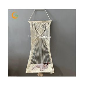 Hamaca Clásica Rectangular de Macramé para Gatos, Cama Colgante con Cojín, Kit de Cesta Colgante de Cuerda de Algodón Tejida a Mano, Diseño Sólido, Fácil de Colgar en la Pared - Product Image 1