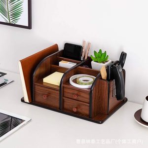 Wooden Desktop Organizer With <b>Drawers</b> And Compartments For Office Supplies Storage Rectangle Shape Standing Type - Product Image 3