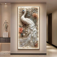 Décoration murale moderne de luxe pour la maison : Tableaux décoratifs en porcelaine cristalline avec LED, motifs animaux paon et éclairages intégrés