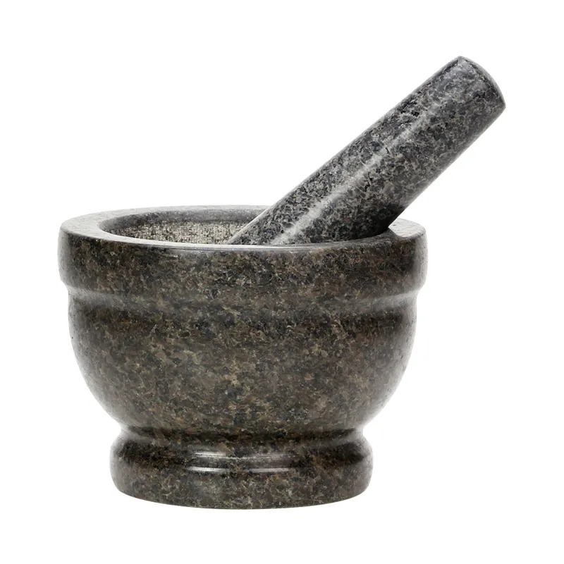Molinillo de mortero de granito Natural para especias, herramienta de molienda de hierbas y especias, juego de mortero y mechas