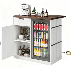 Coffee Bar Cabinet with <b>Mini</b> Fridge Space, Mobile Power Outlet & Drop Leaf, Liquor - Product Image 2