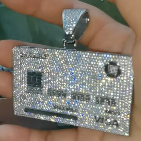 Benutzer definierte Hot Sell Pass Test Vvs Moissan ite Diamant Kreditkarte Silber Anhänger 24 Karat vergoldet Hip Hop Schmuck Männer