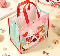 Sacs fourre-tout réutilisables en non-tissé imprimés sérigraphiés pour Noël, avec un motif d'animaux mignons pour les courses et l'emballage de cadeaux de fête