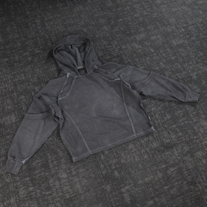 Sweat-shirts en coton French Terry lourd personnalisés, délavés au soleil, vintage, délavés à l'acide, déchirés, ourlet brut, pour hommes - Product Image 2