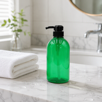 Bouteille pompe en plastique PET verte de 500 ml, flacon vide de luxe pour shampoing, gel douche, après-shampoing, savon liquide, avec logo personnalisé