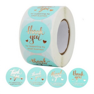 Custom Design in Stock Holographic Round <b>Label</b> 500pcs 2.5CM 1 Inch Thank You Stickers Roll for Supporting Small Business - Product Image 1