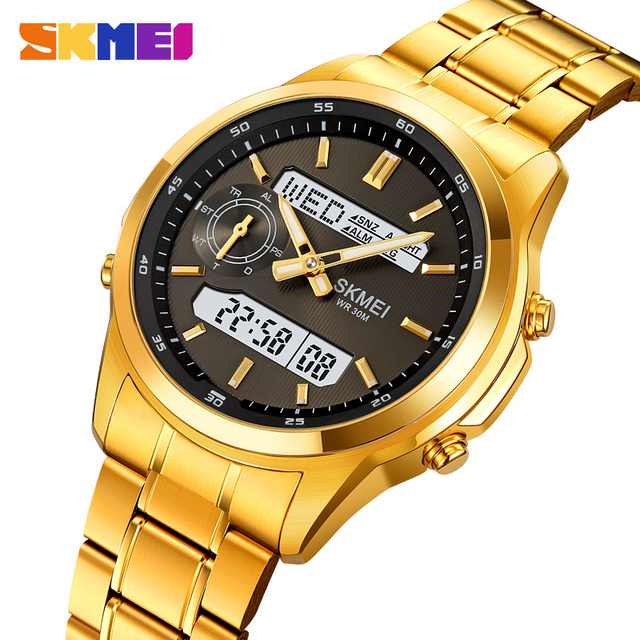 Skmei 2284 Brand Name Shenzhen Men Digital Watch Stainless Steel Band Luminous Double Display Chronograph Casual Hand Watch