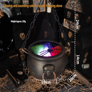 Nouveautés : Décoration d'Halloween Lumineuse et Colorée, Suspension en forme de <span class=keywords><strong>Chaudron</strong></span> <span class=keywords><strong>Magique</strong></span> et de Toile d'araignée pour Cour, Activée par le Son - Product Image 2
