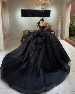 Vestidos de Quinceañera Negros Mumuleo con Cuentas y Apliques, <span class=keywords><strong>Vestido</strong></span> de Gala con Lazo para <span class=keywords><strong>Fiesta</strong></span> de 16 Años, Vestidos de 15 Años Personalizados - Product Image 3