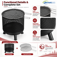 Brasero portable en fer noir perforé avec grille de cuisson pour foyer extérieur et pieds trépieds