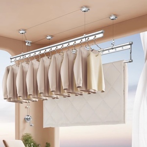 Balcony adjustable metal hand cranked top mounted fixed cooling double/triple pole lifting clothes <b>rack</b> - Product Image 1