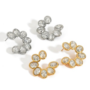 Flower <b>Stud</b> <b>Earrings</b> Stainless Steel Bezel <b>Set</b> Crystal Geometric Design Party Wear Gold And <b>Silver</b> Tone - Product Image 5