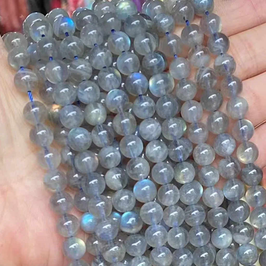 Perles en Labradorite naturelles polies en vrac, pierres précieuses naturelles réfléchissantes, fil de Labradorite bleue clair, pour la fabrication de bracelets, loisirs créatifs, 6mm, 8mm, 10mm, qualité AAA