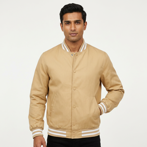 Blouson universitaire unisexe d'hiver 100 % laine à capuche respirant séchage rapide broderie col montant patchwork fermeture éclair avant et arrière - Product Image 1
