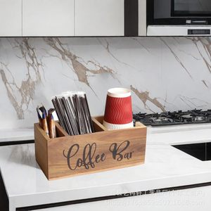 Étagère de rangement pour café en bois d'acacia, rectangulaire, faite à la main, support multifonctionnel pour comptoir de cuisine - Product Image 1