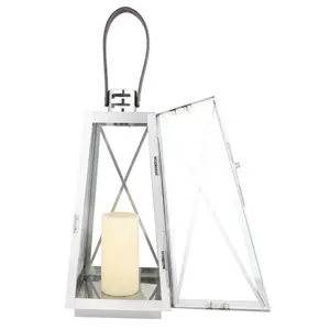 Garden Stainless Steel Glass Lantern Modern Design Candle Container Large Lantern Hanging Table Outdoor Decorative Gold Lantern