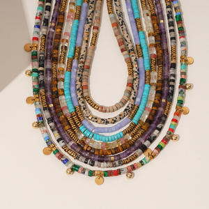 قلادة مطرزة بالخرز من الحجر الطبيعي الأوروبي للنساء مصنوعة يدويًا قابلة للتعديل مجوهرات من طبقات البوهو مقاومة للبهت - Product Image 2