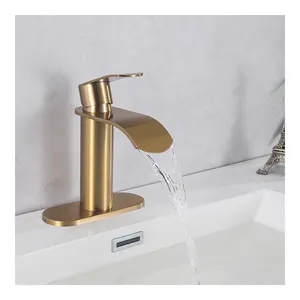 Torneira de banheiro luxuosa de aço inoxidável dourado com alça única